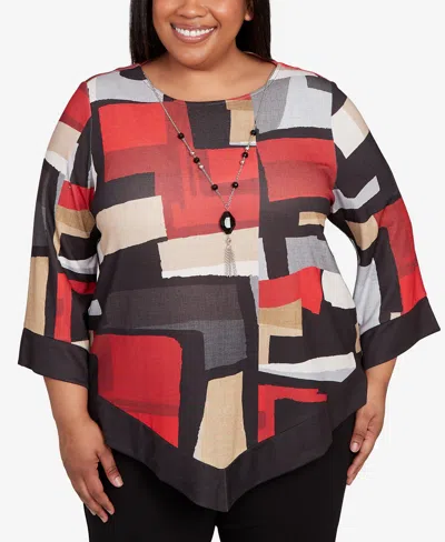 Alfred Dunner Plus Size Jet Setter Knit Colorblock Top With Necklace In Multi