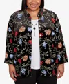 Alfred Dunner Plus Size Jet Setter Rich Velvet Floral Two In One Top With Necklace In Black