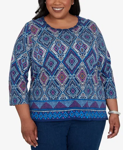 Alfred Dunner Plus Size Kaleidoscope Print Knit Top In Multi
