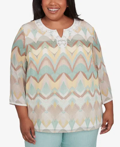 Alfred Dunner Plus Size Kensington Gardens Garden Chevron Textured Top In Neutral Multi