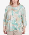 Alfred Dunner Plus Size Kensington Gardens Stained Glass Crew Neck Top In Neutral Multi