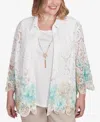 Alfred Dunner Plus Size Kensington Gardens Two In One Lace Floral Top With Necklace In Neutral Multi