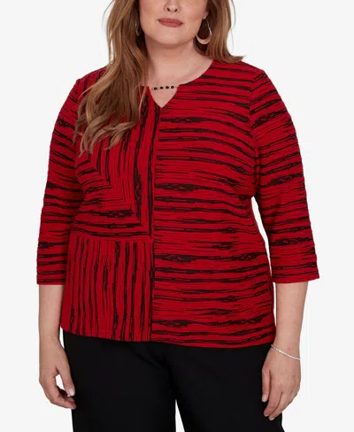 Alfred Dunner Plus Size Keyhole Neck Print 3/4-sleeve Blouse In Red