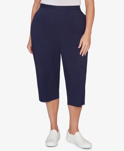 Alfred Dunner Plus Size Lady Liberty Heat Set Side Seam Pocket Capri Pants In Blue