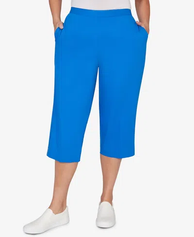 Alfred Dunner Plus Size Lady Liberty Heat Set Side Seam Pocket Capri Pants In Blue