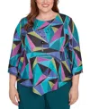 Alfred Dunner Plus Size Lake Champlain Abstract Stained Glass Top With Necklace In Multi
