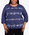 Alfred Dunner Plus Size Lake Champlain Embroidered Scroll Ruched Sleeve Top In Purple