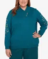 Alfred Dunner Plus Size Lake Champlain Embroidered Sleeve Button Detail Top In Blue
