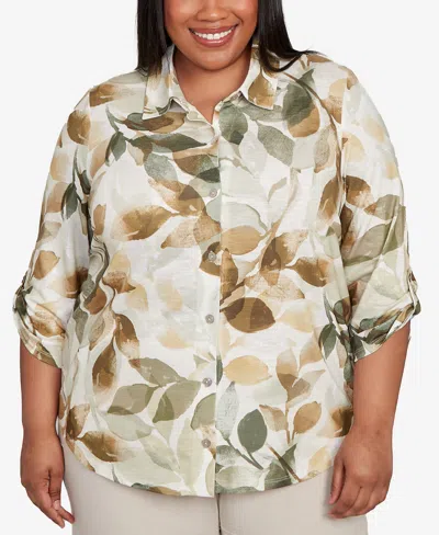 ALFRED DUNNER PLUS SIZE LEAF BUTTON TOP