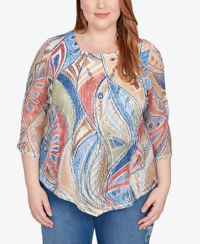 Alfred Dunner Plus Size Leaf Textured Top With Necklace
