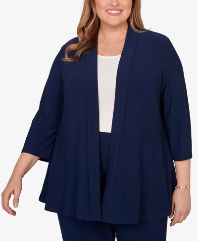 Alfred Dunner Plus Size Light Open Crepe Cardigan Top In Blue