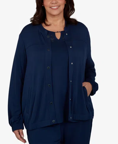 Alfred Dunner Plus Size Mandarin-collar Lightweight Stretch Jacket In Ink