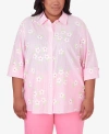 ALFRED DUNNER PLUS SIZE MIAMI BEACH PINSTRIPE FLORAL EMBROIDERY BLOUSE