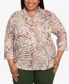 Alfred Dunner Plus Size Mount Laurel Animal Burnout Button Front Top