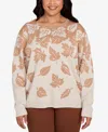 Alfred Dunner Plus Size Mount Laurel Falling Leaf Long Sleeve Sweater In Multi