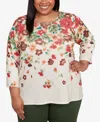 Alfred Dunner Plus Size Mount Laurel Floral Detailed Neck Top