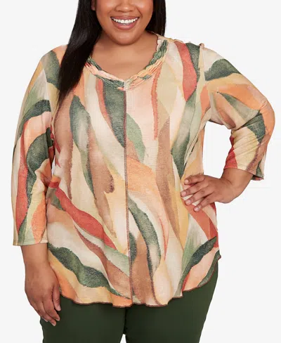 Alfred Dunner Plus Size Mount Laurel Stained Glass Shimmer V-neck Top In Multi