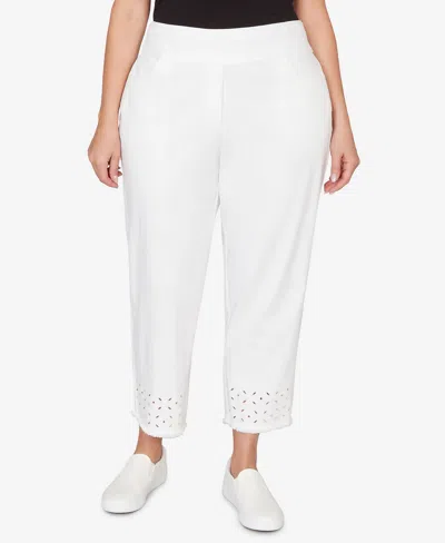 Alfred Dunner Plus Size Mykonos Geometric Embroidered Super Stretch Denim Ankle Pants In White