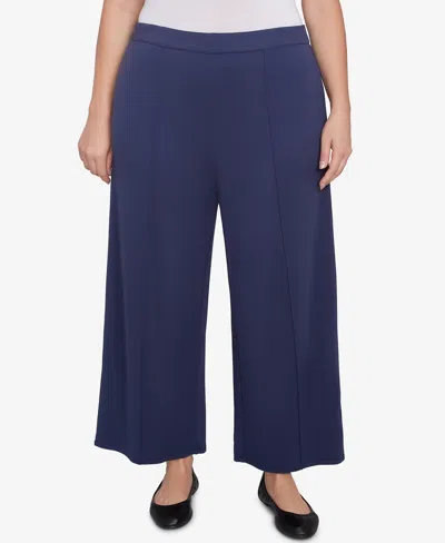 Alfred Dunner Plus Size Nantucket Pleated Wide Leg Ankle Pants In Marine Blue