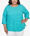 Alfred Dunner Plus Size Nantucket Spliced Jacquard Texture Crew Neck Top In Jade
