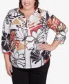 Alfred Dunner Plus Size Natural Instinct Bold Floral Illustrated Henley Top In Multi
