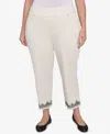 Alfred Dunner Plus Size Natural Instinct Classic Cuffed Medallion Pull On Ankle Pants In White
