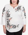 Alfred Dunner Plus Size Natural Instinct Earthy Floral Embroidered Textured Top In Multi