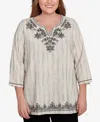 Alfred Dunner Plus Size Natural Instinct Textured Medallion Embroidered Top In Gray