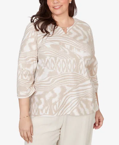 Alfred Dunner Plus Size Natural Wonder Animal Print Split Neck Beaded Top In Multi