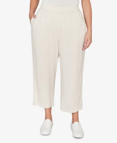 Alfred Dunner Plus Size Natural Wonder Linen Elastic Waist Ankle Pants In White