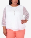 ALFRED DUNNER PLUS SIZE NEPTUNE BEACH POPCORN MESH TOP WITH NECKLACE