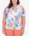 ALFRED DUNNER PLUS SIZE NEPTUNE BEACH SEAHORSE TEXTURED SHORT SLEEVE TOP