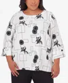 ALFRED DUNNER PLUS SIZE OPPOSITES ATTRACT BLACK WHITE GEOMETRIC TOP