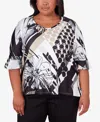 ALFRED DUNNER PLUS SIZE OPPOSITES ATTRACT CREWNECK FLORAL DOT TOP