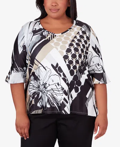 Alfred Dunner Plus Size Opposites Attract Crewneck Floral Dot Top In Multi