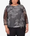 ALFRED DUNNER PLUS SIZE OPPOSITES ATTRACT FLORAL MESH STRIPE TOP