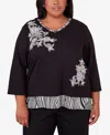 ALFRED DUNNER PLUS SIZE OPPOSITES ATTRACT FLOWER TOP WITH ANIMAL TRIM