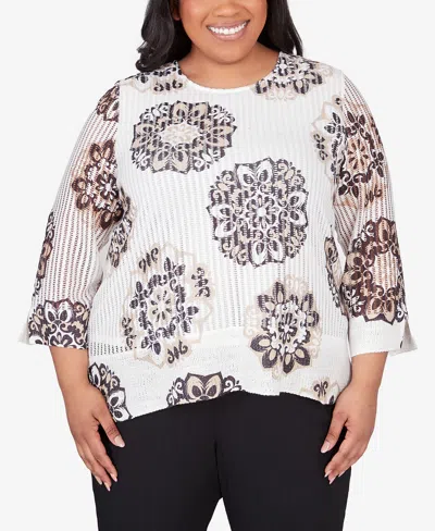 Alfred Dunner Plus Size Opposites Attract Medallion Textured Top In Multi