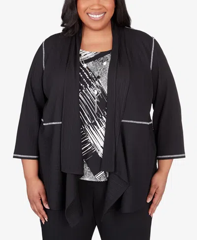 Alfred Dunner Plus Size Opposites Attract Ribbed Two In One Top In Black