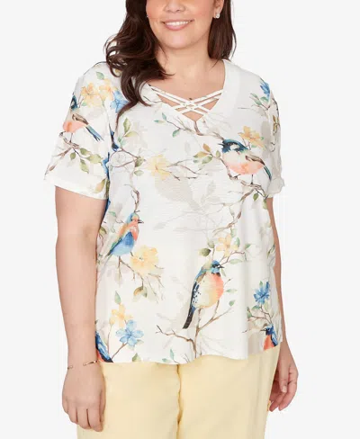 Alfred Dunner Plus Size Out Of The Blue Chickadees Embellished T-shirt In White
