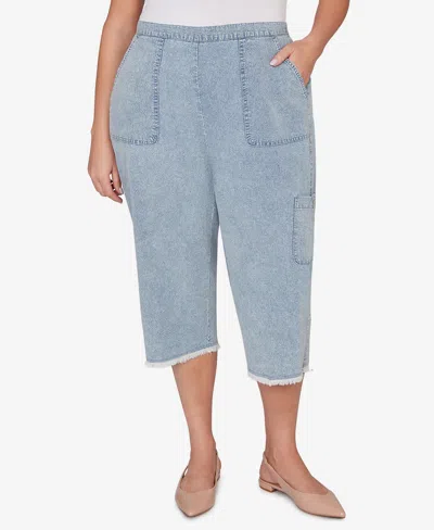 Alfred Dunner Plus Size Out Of The Blue Fringe Denim Patch Pocket Capri Pants