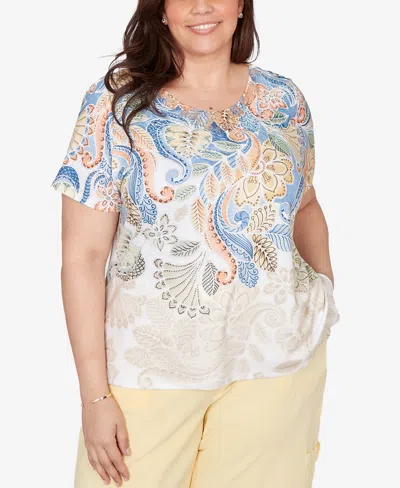 Alfred Dunner Plus Size Out Of The Blue Ombre Paisley Short-sleeve T-shirt In Multi
