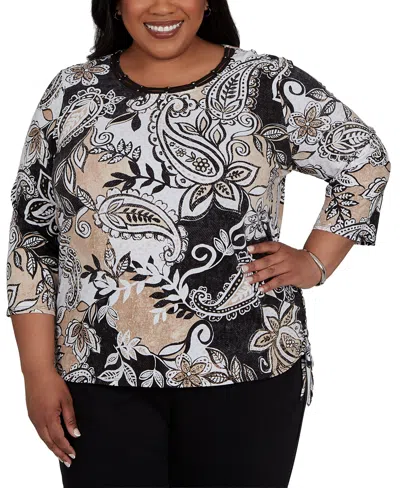 Alfred Dunner Plus Size Paisley Neutrals Knit Top In Multi