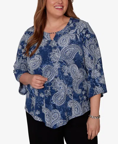 Alfred Dunner Plus Size Paisley Puff Printed Top In Multi