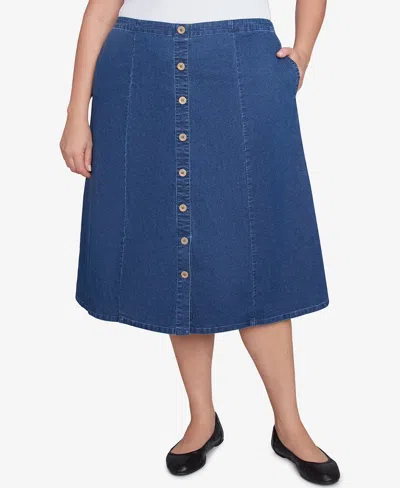 Alfred Dunner Plus Size Paneled Full Length Denim Skirt In Dark Denim