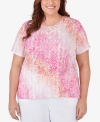 ALFRED DUNNER PLUS SIZE PARADISE ISLAND OMBRE MEDALLION TOP WITH LACE DETAIL