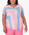 ALFRED DUNNER PLUS SIZE PARADISE ISLAND SHORT SLEEVE SPLICED STRIPE TOP