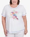 Alfred Dunner Plus Size Parrot Cay Centered Short Sleeve T-shirt In White