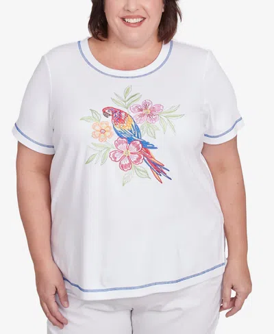Alfred Dunner Plus Size Parrot Cay Centered Short Sleeve T-shirt In White