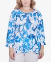 Alfred Dunner Plus Size Parrot Cay Monotone Cobalt Floral Top In Cobalt Blue